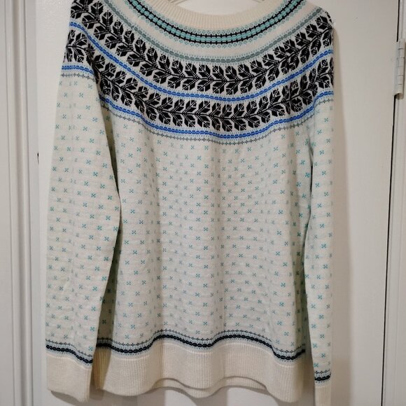 Talbots Fair Isle Wool Blend Crew Neck Sweater Ivory | Size XL Petite - Picture 2 of 8